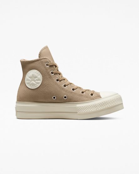 Sapatos Plataforma Converse Chuck Taylor All Star Lift Camurça Cano Alto Feminino Caqui | PT B01P958